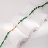 Adjustable Crushed Silver Bead Necklace w/ Emerald - Gold-Tone 925 Silver