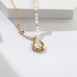 Adjustable Opal & Pearl Necklace - Silver/Gold-Tone 925 Sterling Silver