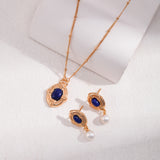 Lapis Lazuli Jewelry Set - Necklace & Earrings (Gold-Tone 925 Silver)