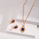 Lapis Lazuli Jewelry Set - Necklace & Earrings (Gold-Tone 925 Silver)