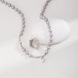 925 Silver Pearl Necklace - Gray & White Pearls (Silver-Tone)