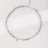 925 Silver Pearl Necklace - Gray & White Pearls (Silver-Tone)