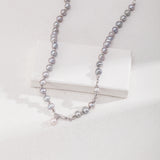 925 Silver Pearl Necklace - Gray & White Pearls (Silver-Tone)