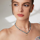 Adjustable Amazonite & Pearl Necklace - Gold-Tone 925 Silver