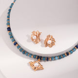 Adjustable Amazonite & Pearl Necklace - Gold-Tone 925 Silver