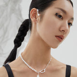 Deconstructed Pearl Necklace & Earrings Set - 925 Silver (10mm Pearl)
