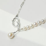 Deconstructed Pearl Necklace & Earrings Set - 925 Silver (10mm Pearl)