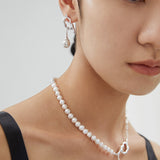 Deconstructed Pearl Necklace & Earrings Set - 925 Silver (10mm Pearl)