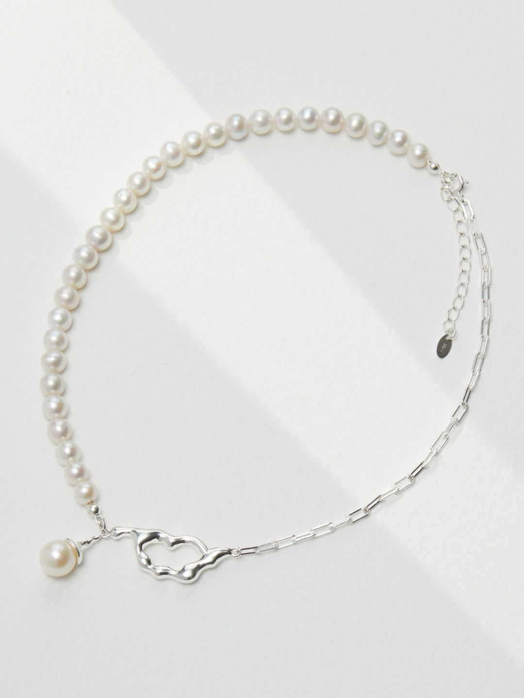 Deconstructed Pearl Necklace & Earrings Set - 925 Silver (10mm Pearl)