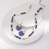 Adjustable Gold-Tone Silver Necklace with Pearls & Synthetic Lapis Lazuli