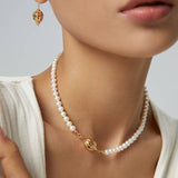 Floral Cluster Pearl Necklace & Earrings Set - 925 Silver (Silver/Gold-Tone)