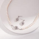 Floral Cluster Pearl Necklace & Earrings Set - 925 Silver (Silver/Gold-Tone)