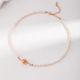 Floral Cluster Pearl Necklace & Earrings Set - 925 Silver (Silver/Gold-Tone)