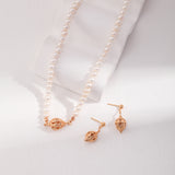 Floral Cluster Pearl Necklace & Earrings Set - 925 Silver (Silver/Gold-Tone)