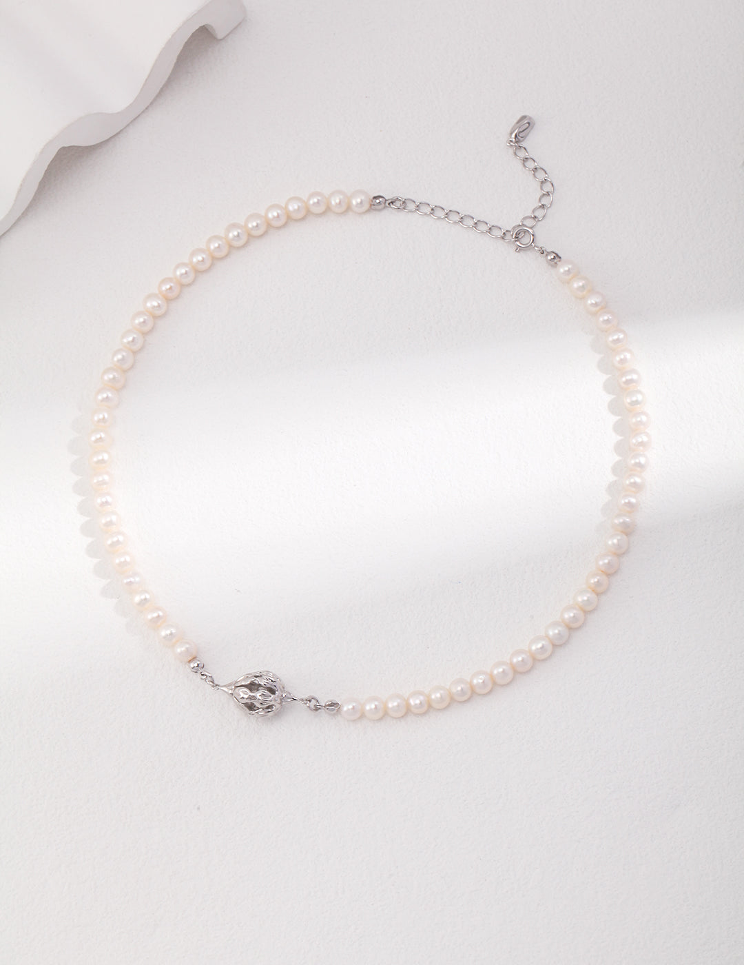 Floral Cluster Pearl Necklace & Earrings Set - 925 Silver (Silver/Gold-Tone)