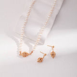 Floral Cluster Pearl Necklace & Earrings Set - 925 Silver (Silver/Gold-Tone)