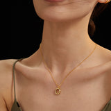 Adjustable 925 Silver Curb Chain Necklace with O-Pendant (Silver/Gold-Tone)