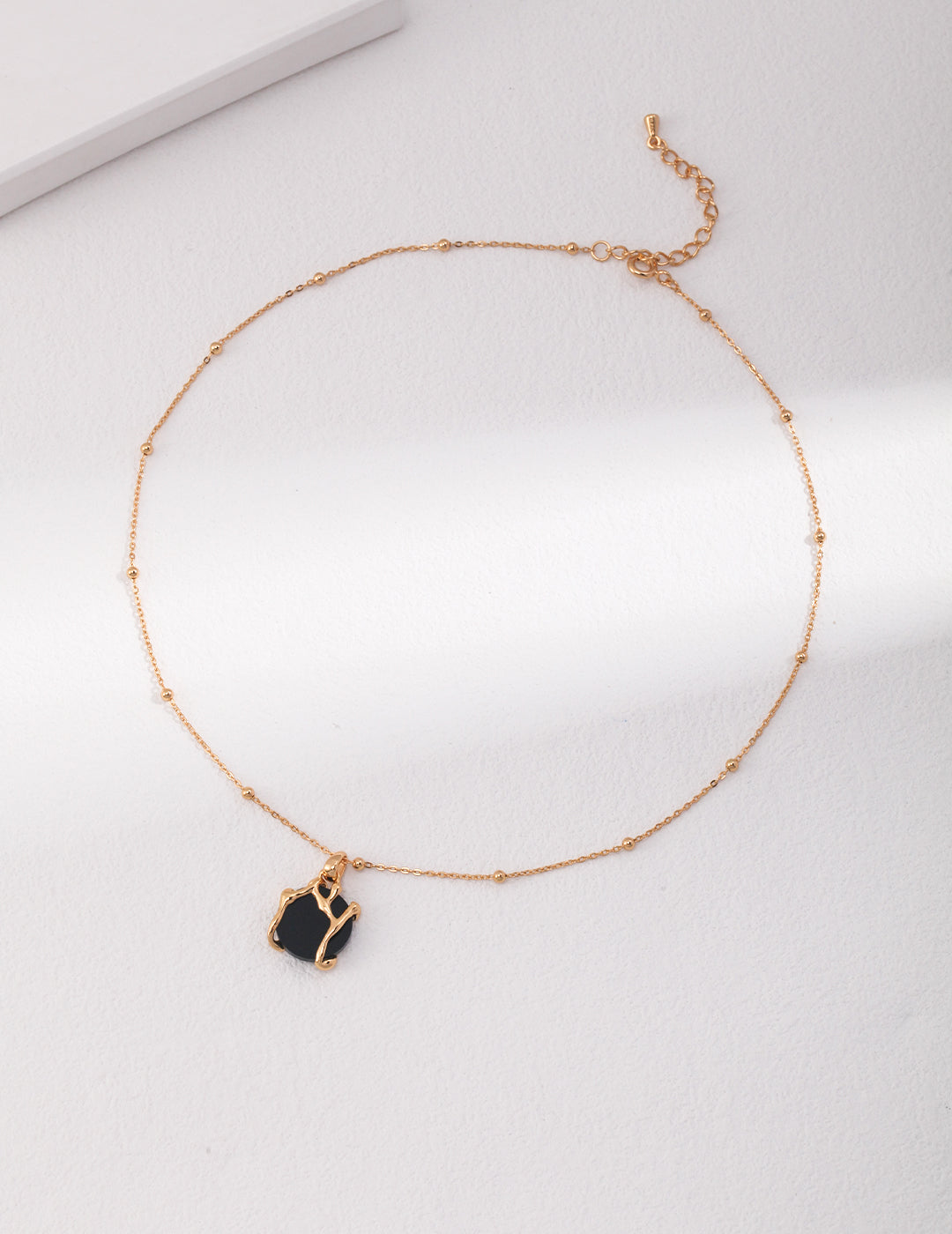 Adjustable Black Onyx Necklace - 925 Silver (Silver/Gold-Tone)