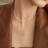 Adjustable Rice Pearl Necklace - 925 Silver with Gold-Tone