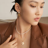 Adjustable Rice Pearl Necklace - 925 Silver with Gold-Tone