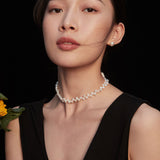 Adjustable Golden Pearl Necklace - 925 Silver with 5-8mm Natural Pearls