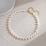 Adjustable Golden Pearl Necklace - 925 Silver with 5-8mm Natural Pearls