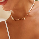 Adjustable Pearl Necklace Set - 925 Silver (Silver/Gold-Tone)