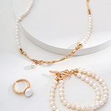 Adjustable Pearl Necklace Set - 925 Silver (Silver/Gold-Tone)