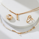 Adjustable Pearl Necklace Set - 925 Silver (Silver/Gold-Tone)