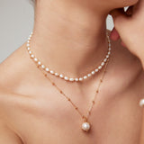 Adjustable Baroque Pearl Necklace - 925 Silver (Silver/Gold-Tone)