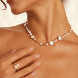 Floral-Inspired Design Pearl Necklace - 925 Silver