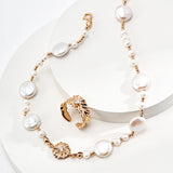 Floral-Inspired Design Pearl Necklace - 925 Silver
