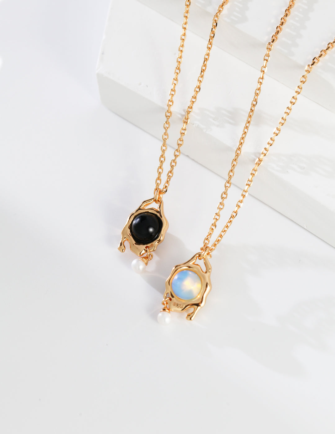 Dual Stone Adjustable Necklace - 925 Silver