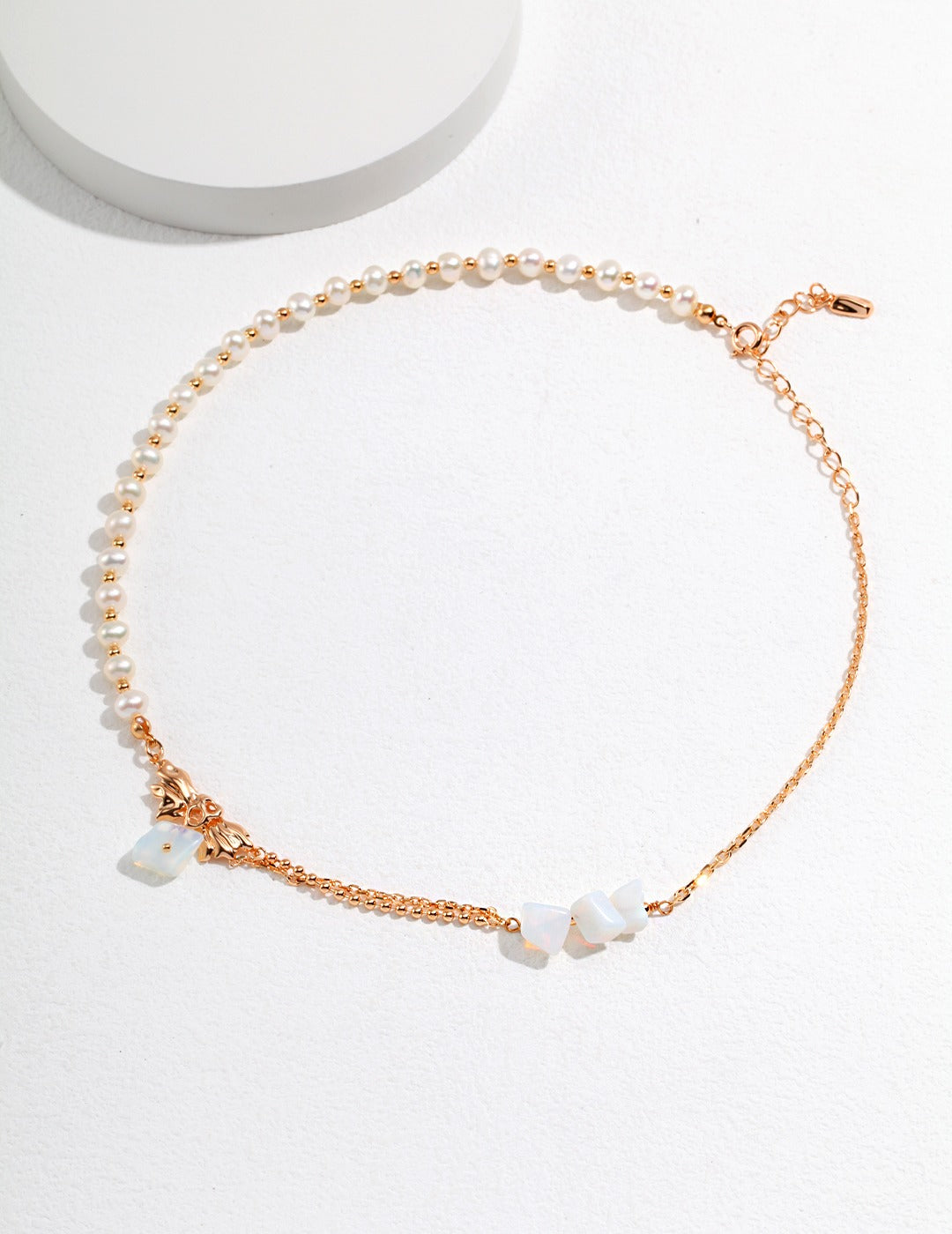 Adjustable Crushed Pearl & Opal Necklace - 925 Silver