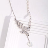Adjustable Butterfly Pearl Necklace - 925 Silver