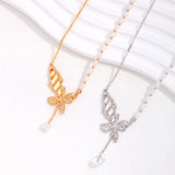 Adjustable Butterfly Pearl Necklace - 925 Silver