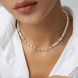 Adjustable S925 Silver Necklace with Pearl - Silver Tone / Gold Tone