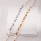 Adjustable S925 Silver Necklace with Pearl - Silver Tone / Gold Tone
