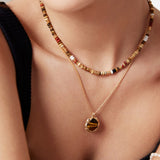 Adjustable 925 Silver Multi-Gemstone Necklace - Gold Tone