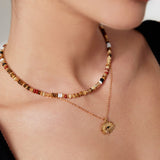 Adjustable 925 Silver Multi-Gemstone Necklace - Gold Tone
