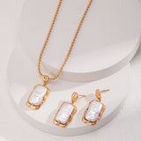 Adjustable Natural Pearl Necklace & Earrings Set - Vintage Gold Tone