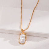 Adjustable Natural Pearl Necklace & Earrings Set - Vintage Gold Tone