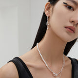 Withered Nest Adjustable Pearl Necklace - Silver Tone / Vintage Gold Tone