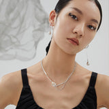 Withered Nest Adjustable Pearl Necklace - Silver Tone / Vintage Gold Tone