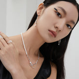 Withered Nest Adjustable Pearl Necklace - Silver Tone / Vintage Gold Tone