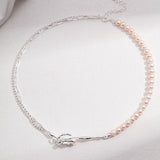Withered Nest Adjustable Pearl Necklace - Silver Tone / Vintage Gold Tone