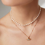 Minimalist French-Style Zirconia Necklace - Vintage Gold Tone