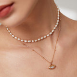 Minimalist French-Style Zirconia Necklace - Vintage Gold Tone