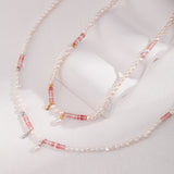 Blushing Peach Adjustable Pearl Necklace - Silver Tone / Vintage Gold Tone