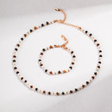 Adjustable Tiger Eye Bracelet & Necklace Set - Vintage Gold Tone